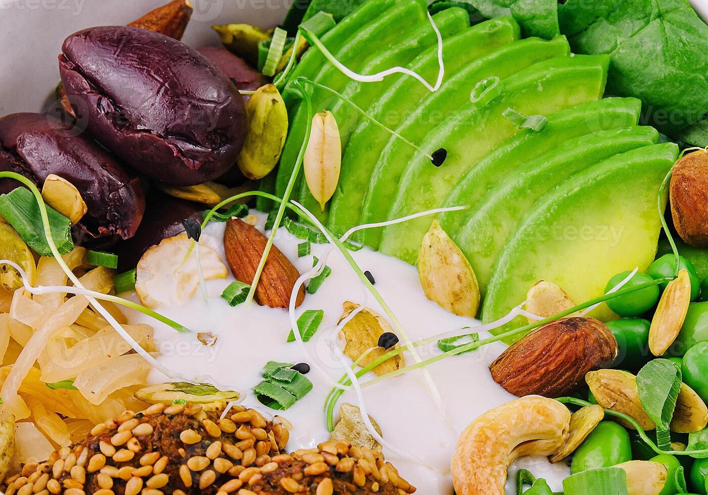 bowl with avocado, beans and onions photo