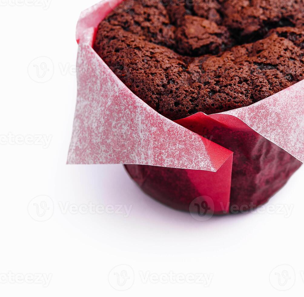 Delicious chocolate brownie isolated on white photo