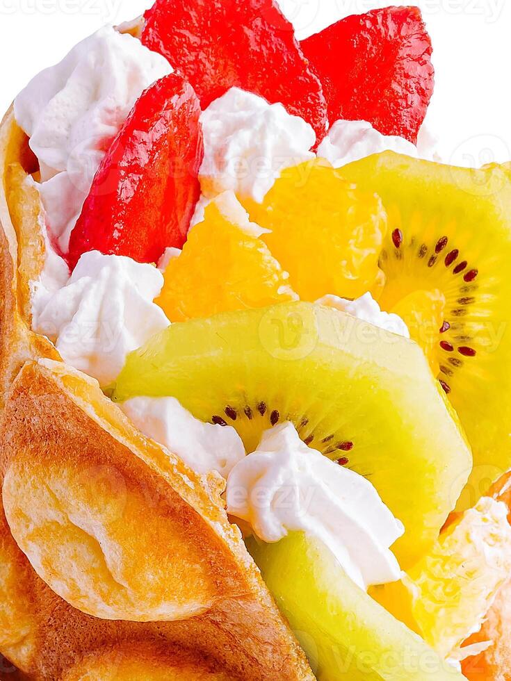 Bubble Waffle with kiwi, and whipped cream strawberry photo