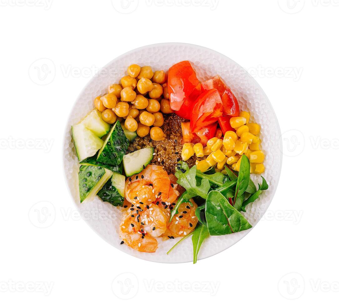 Fresh vegan buddha bowl on white background photo