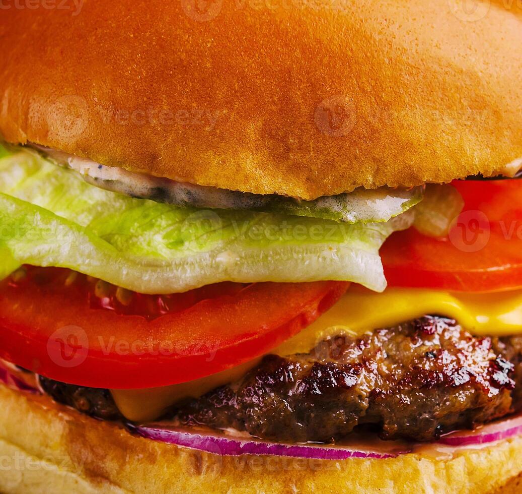 Appetizing cheeseburger close up or macro photo