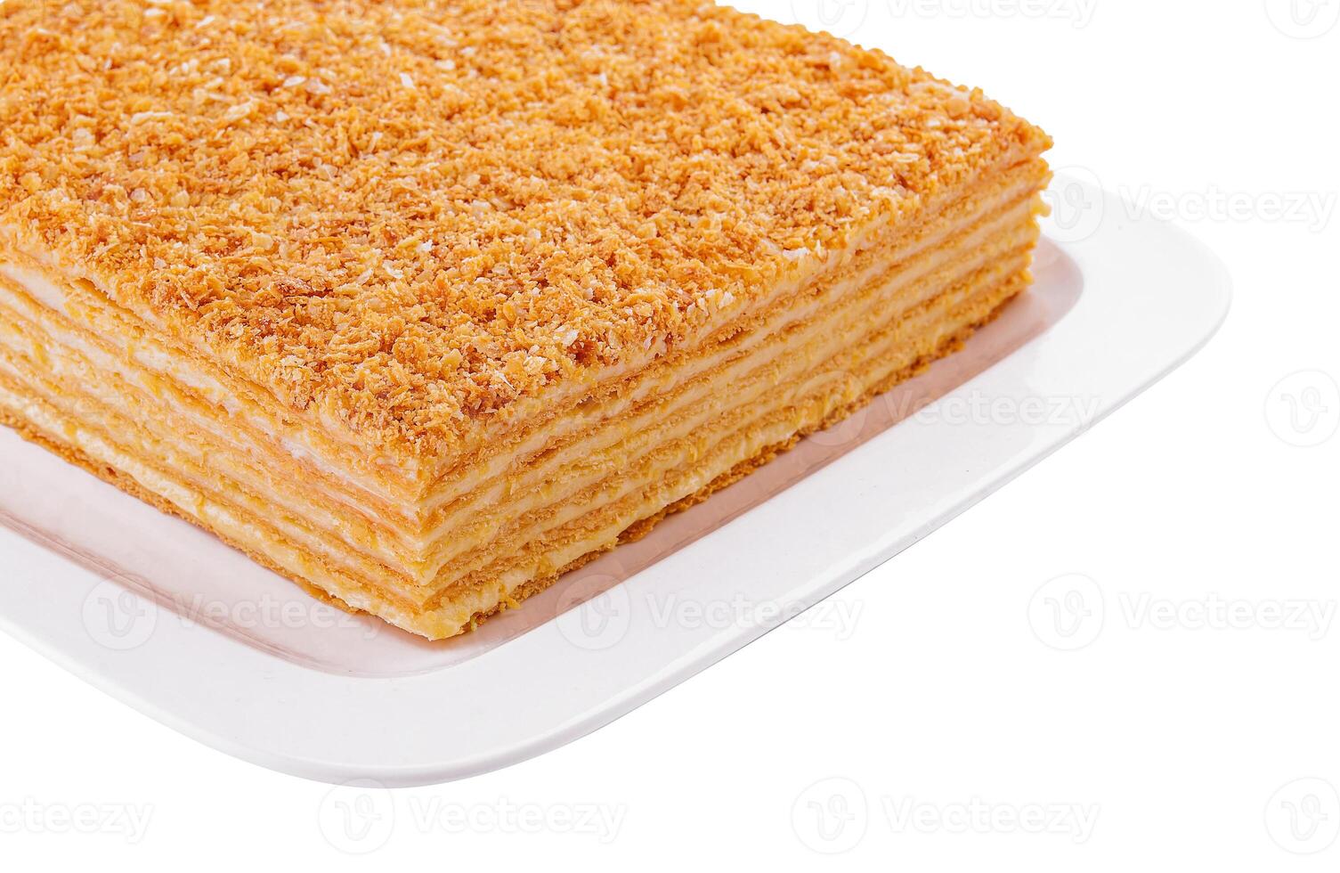 Napoleon Cake on a white plate front view photo