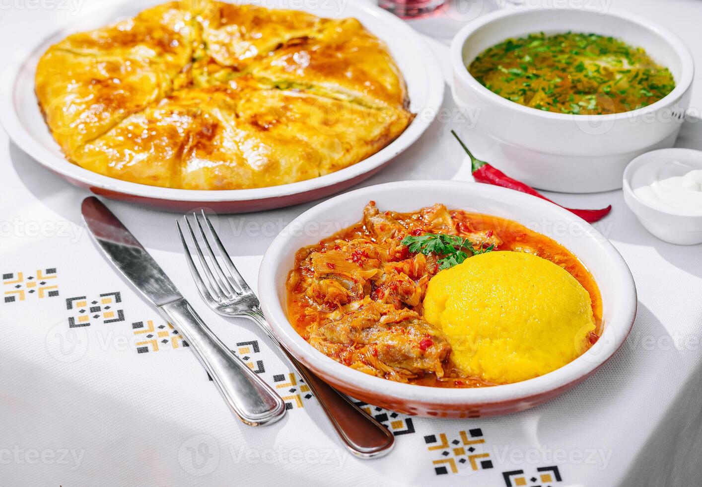 Traditional homemade meal spread outdoor photo