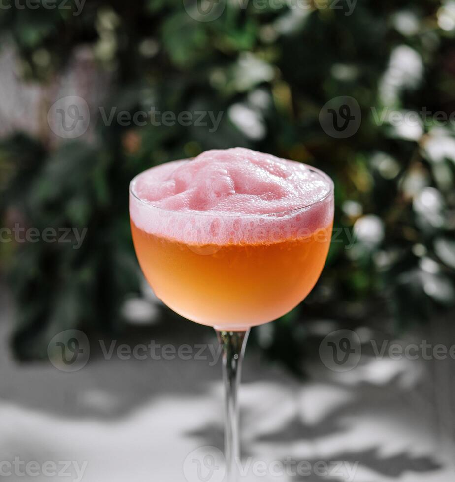 Elegant frothy cocktail in a stem glass photo