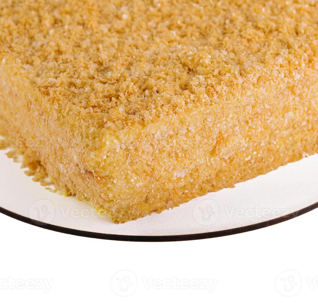 Napoleon Cake on a white plate top view photo
