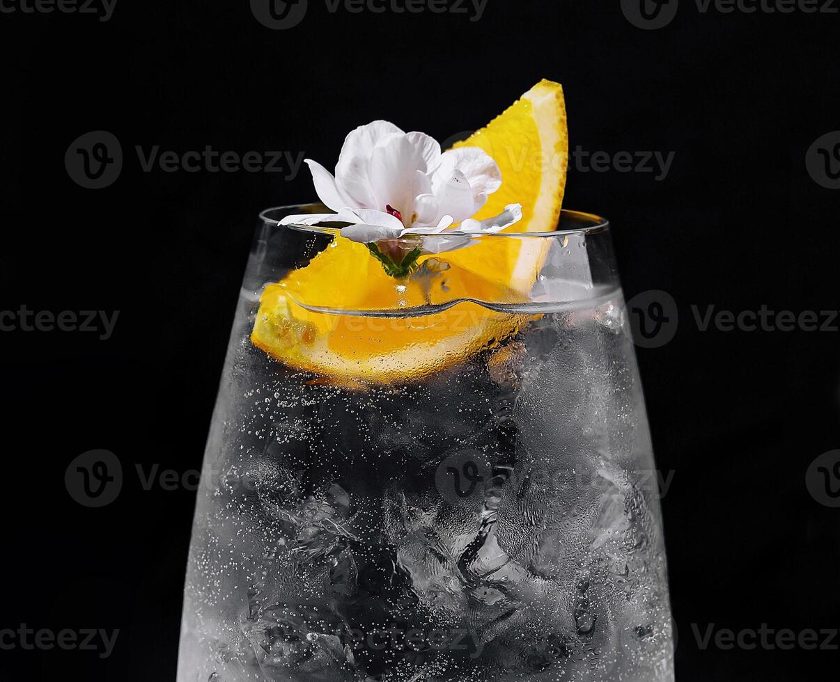 Refreshing gin and tonic cocktail with citrus garnish photo