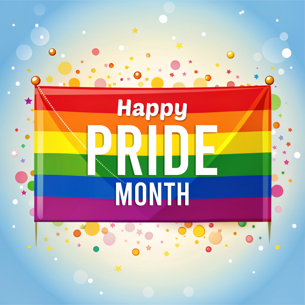 A colorful rainbow flag with the words Happy Pride Month written on it psd