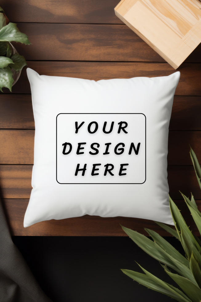 White Pillow mockup on wooden table psd