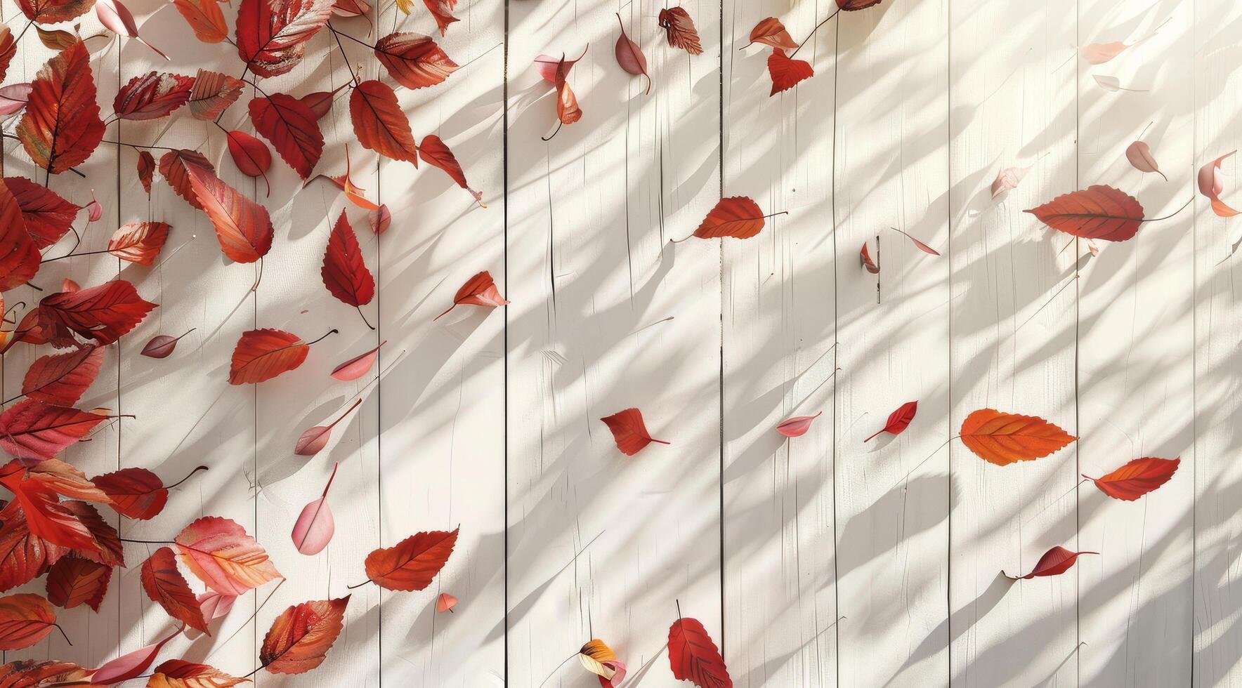 Group of Red and Orange Leaves on White Wooden Surface photo