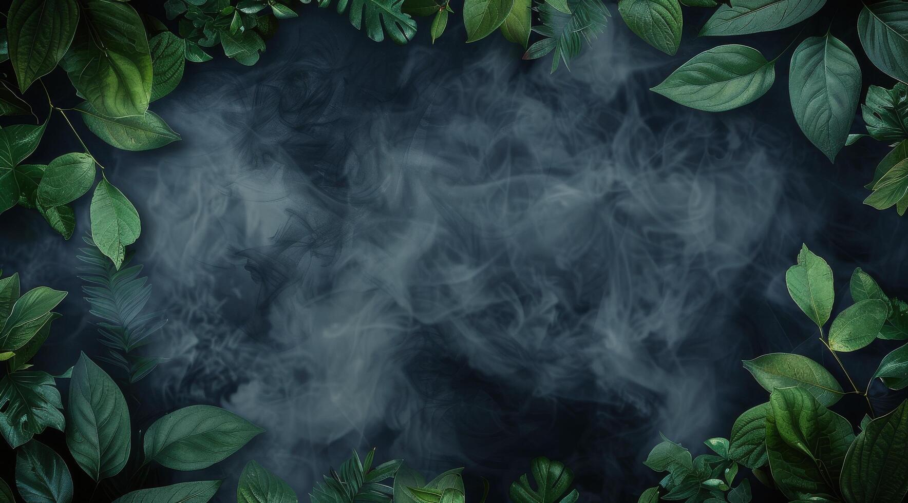 Green Leaf Frame With Smoke photo