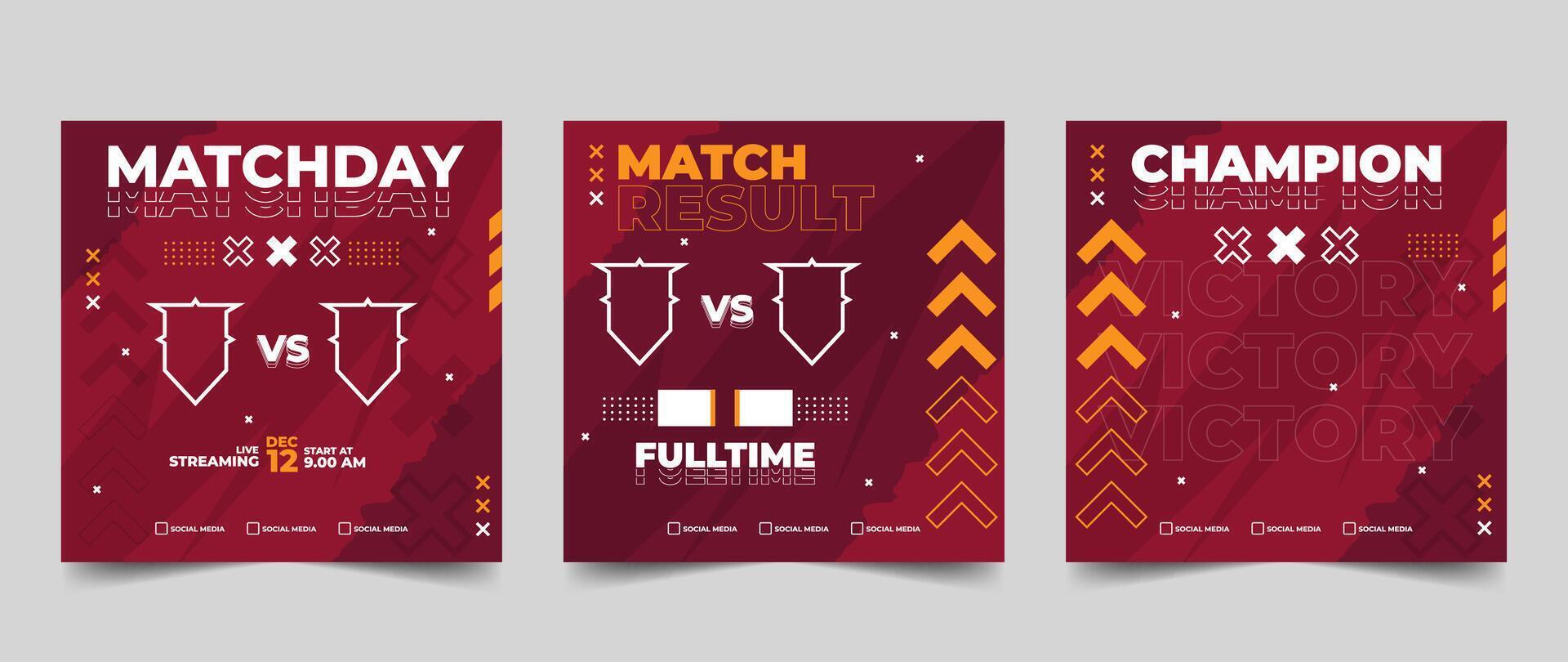 Set of modern sport match social media template vector