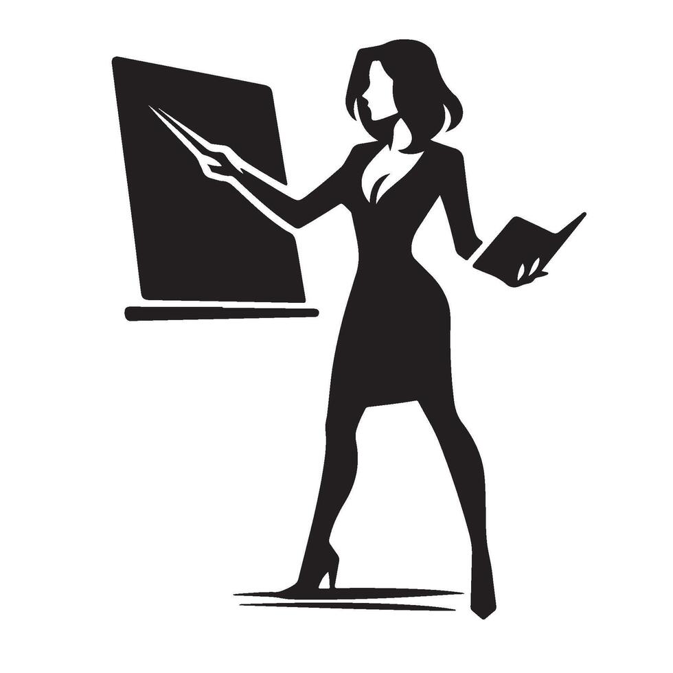 Silhouette of a Female Teacher in Action vector