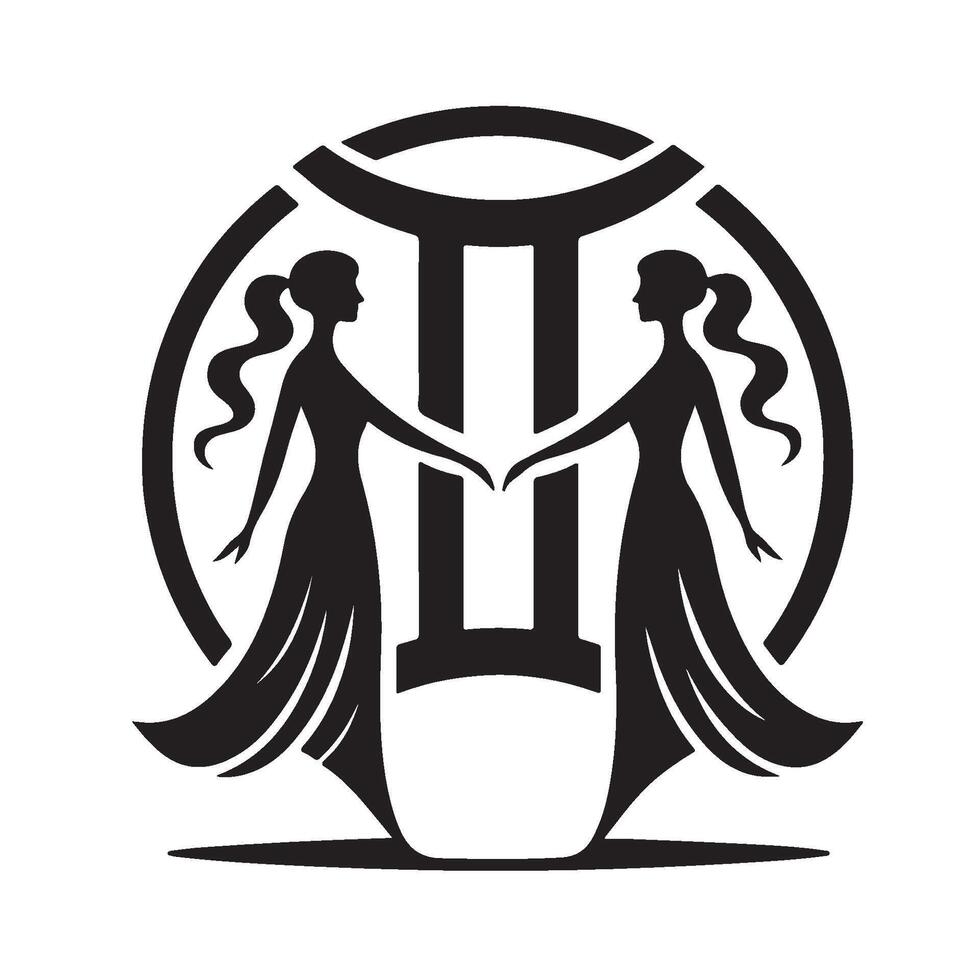 Silhouette of Two Females, Gemini, Zodiac Signs vector