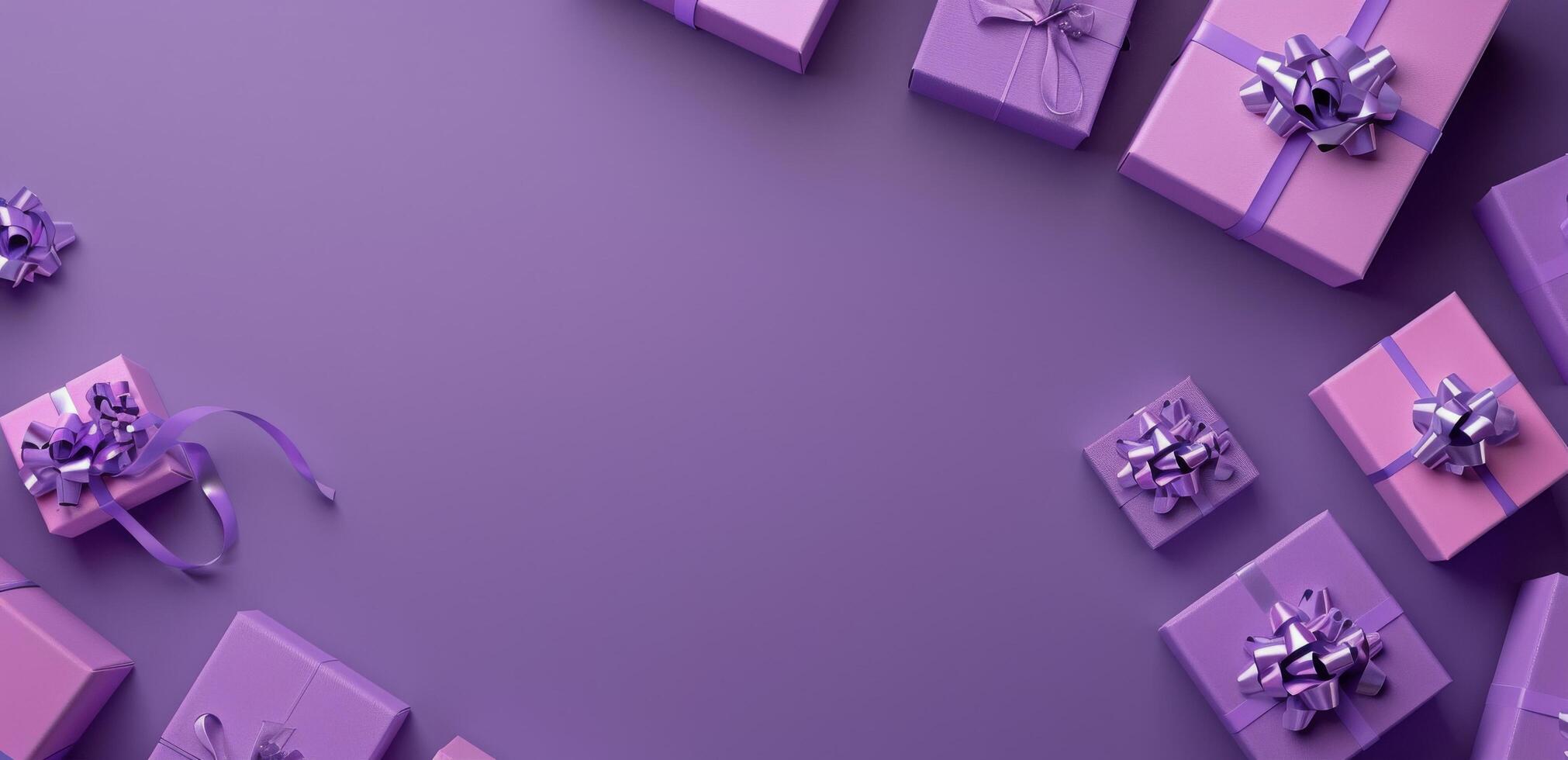 Group of Purple Wrapped Presents Stacked photo