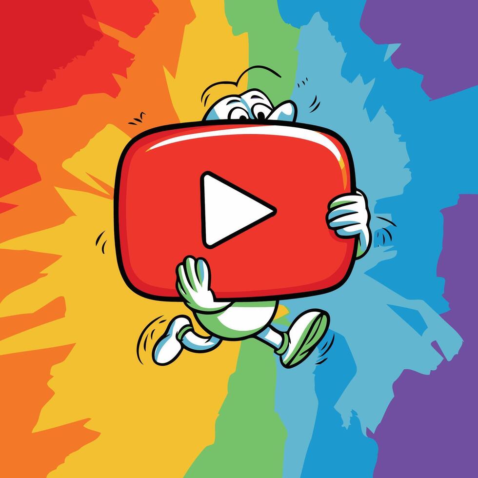 PrintColored Youtube logo icon in a cartoon hand, eps 10 vector