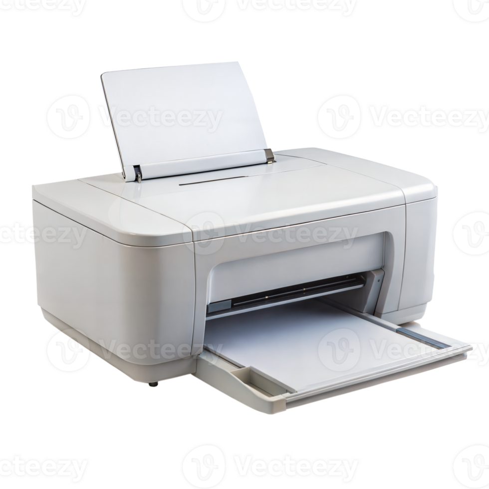 A white printer with a white paper tray png