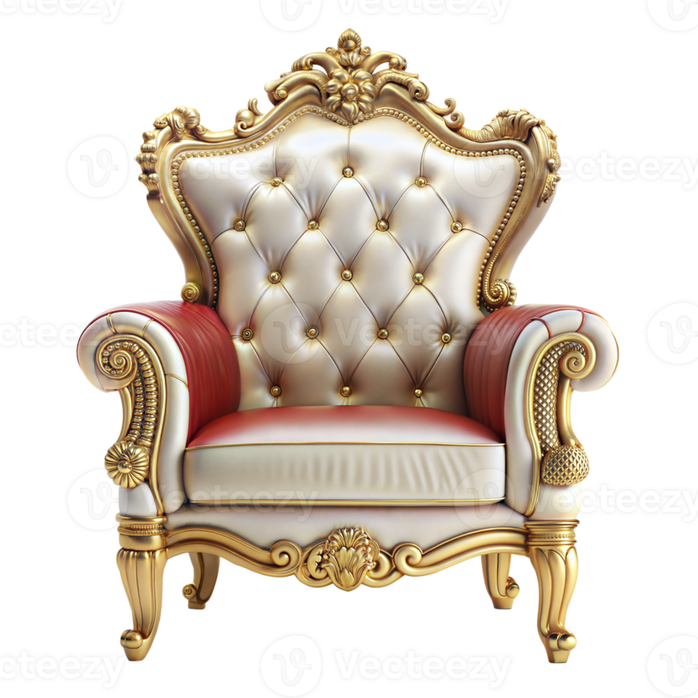 A gold and red chair with a red cushion png