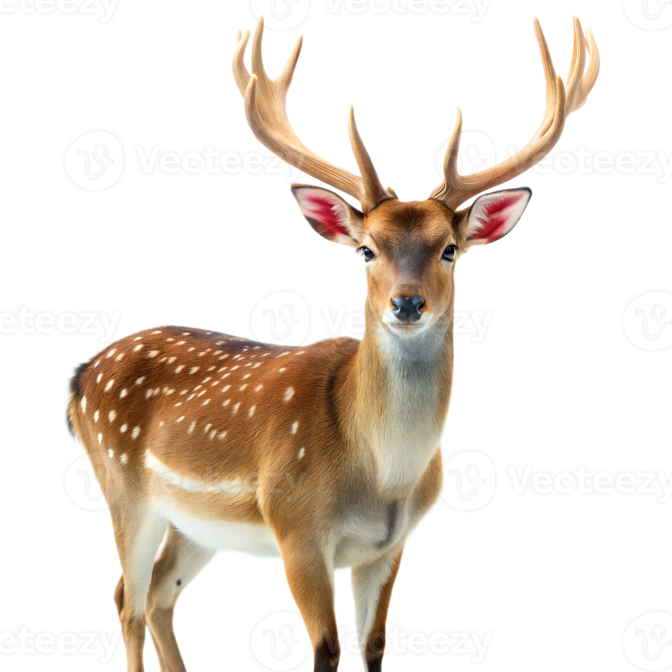 A deer with antlers stands in front of a transparent background png