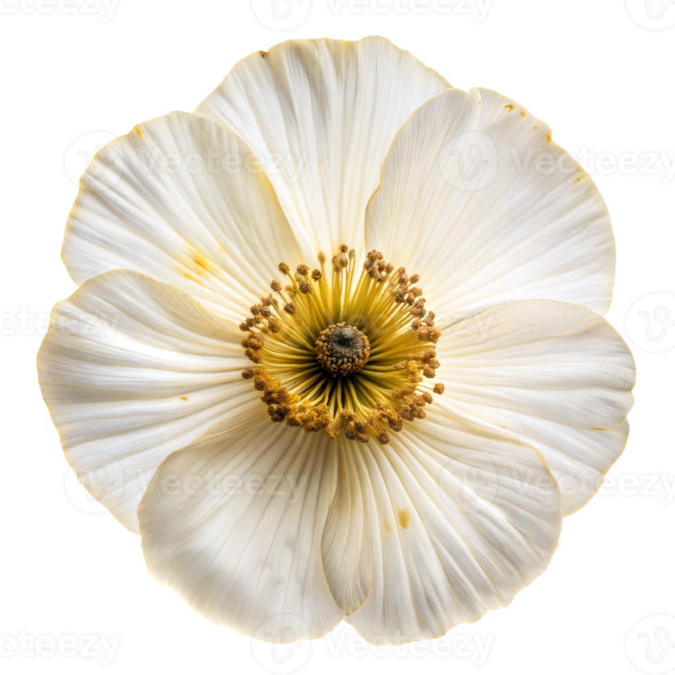 A close up of a white flower with a yellow center png