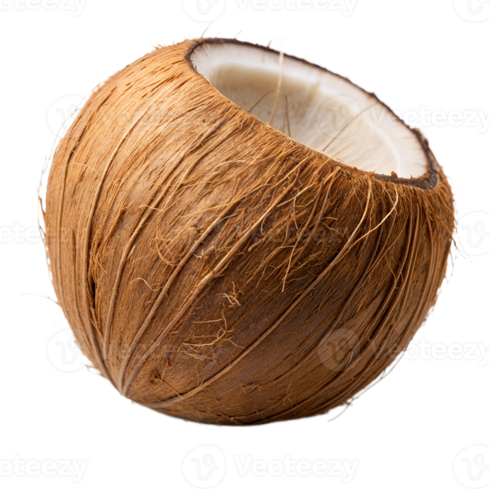 A whole coconut is shown on a transparent background png