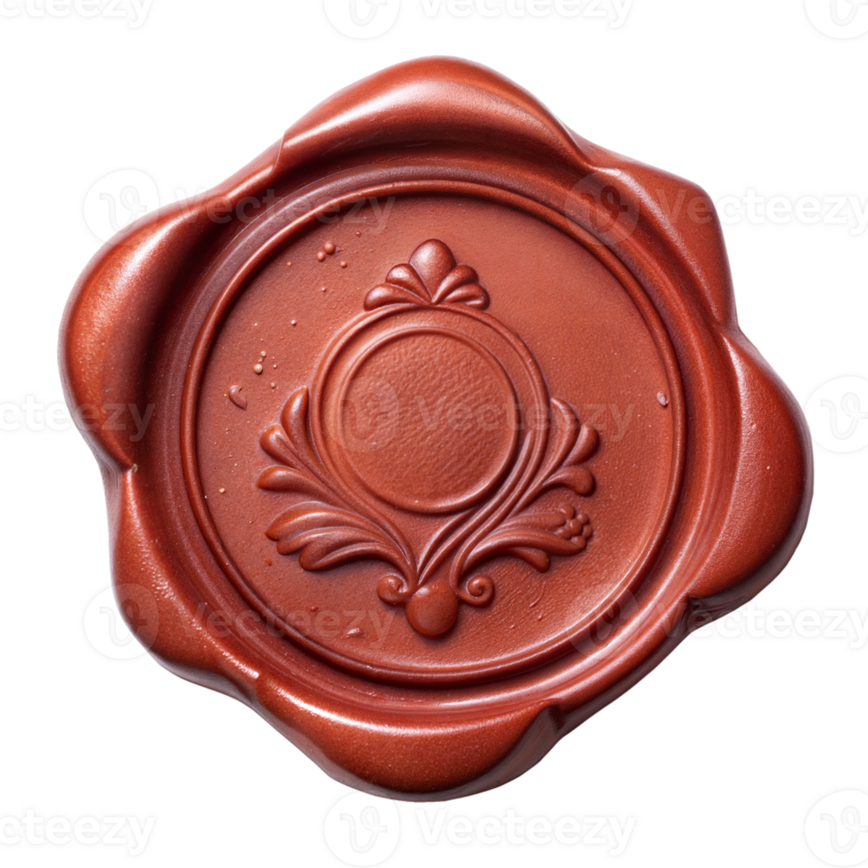 A detailed red wax seal featuring an ornate, decorative pattern, presented against a transparent backdrop png