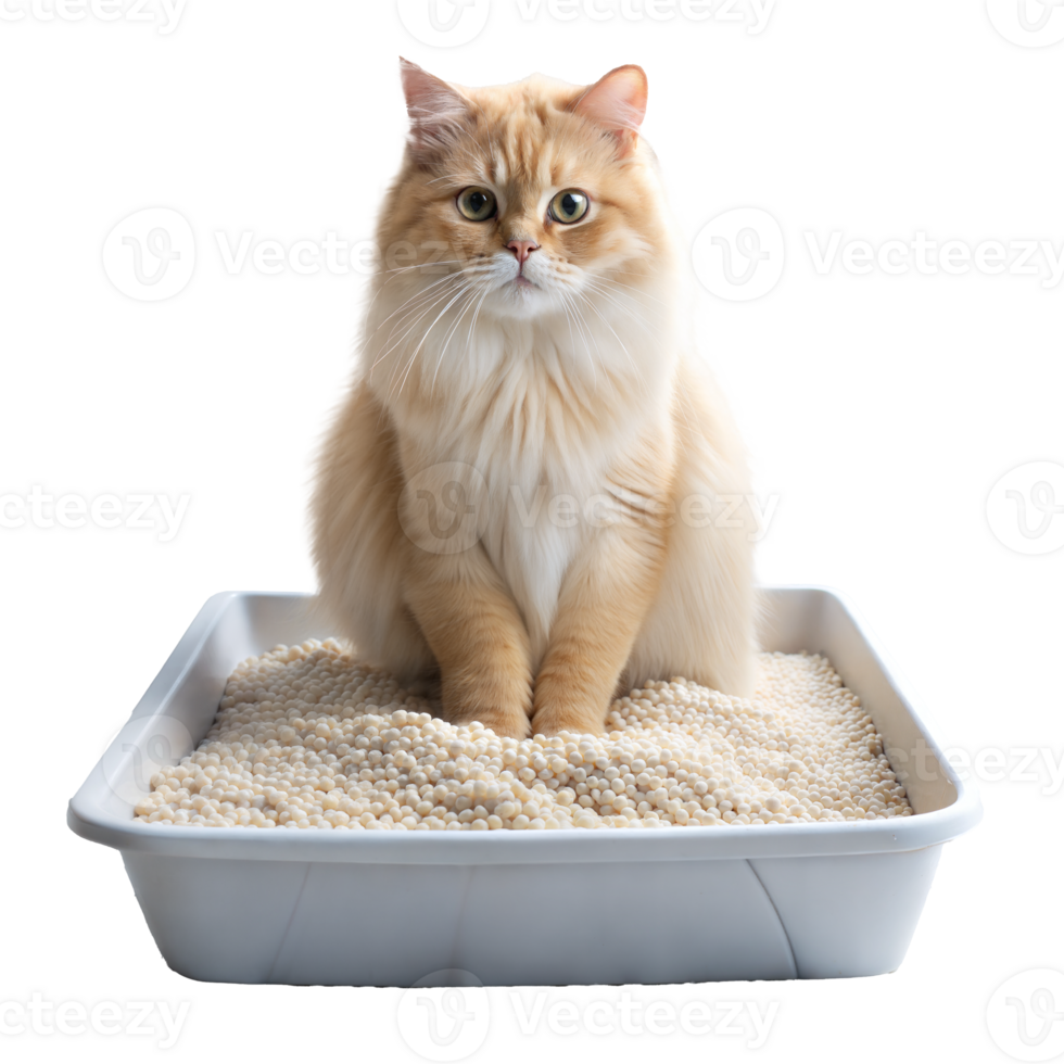A cat is sitting on a litter box png
