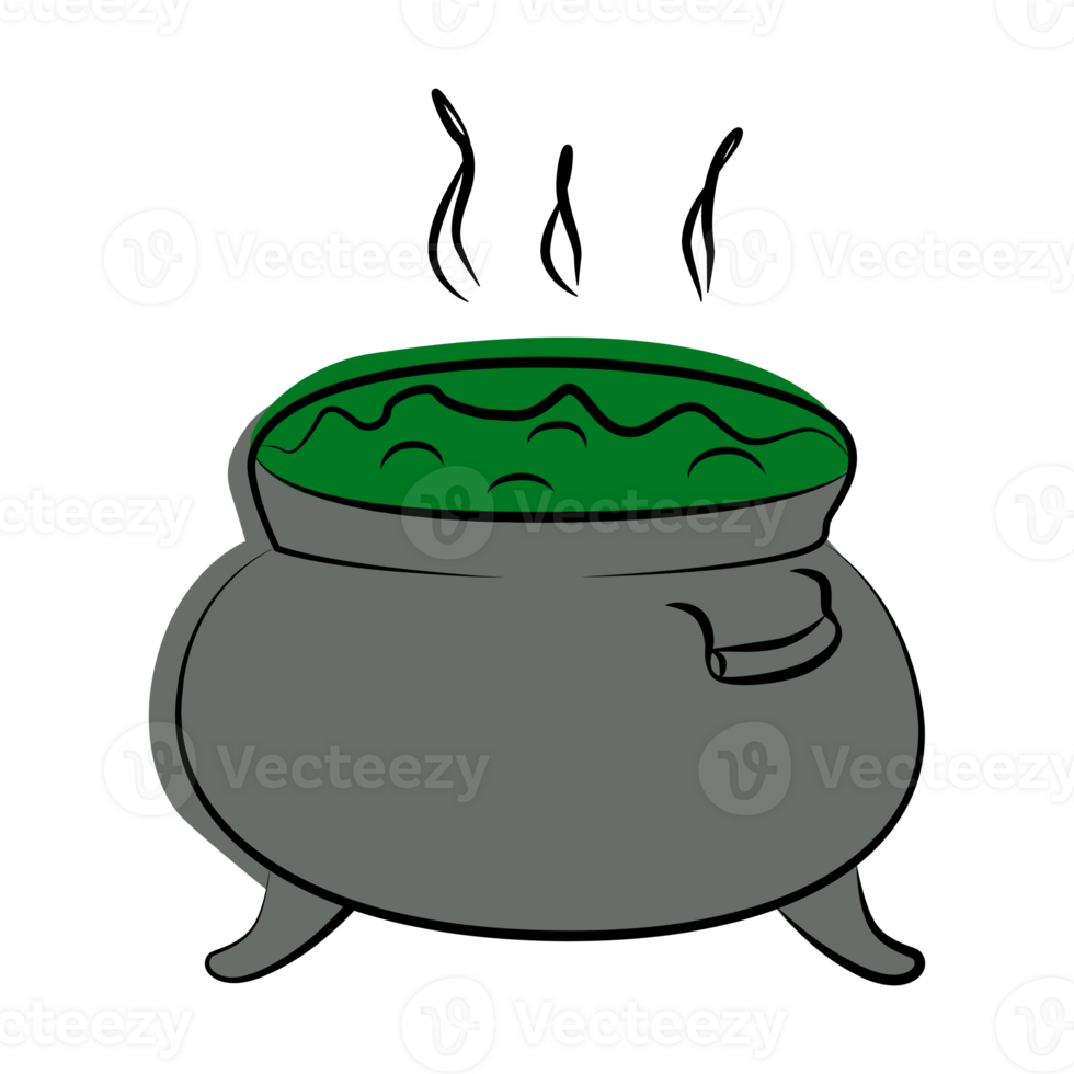 Halloween witches cauldron with a potion. Isolated icon of magical and pot. Flat or line style. png