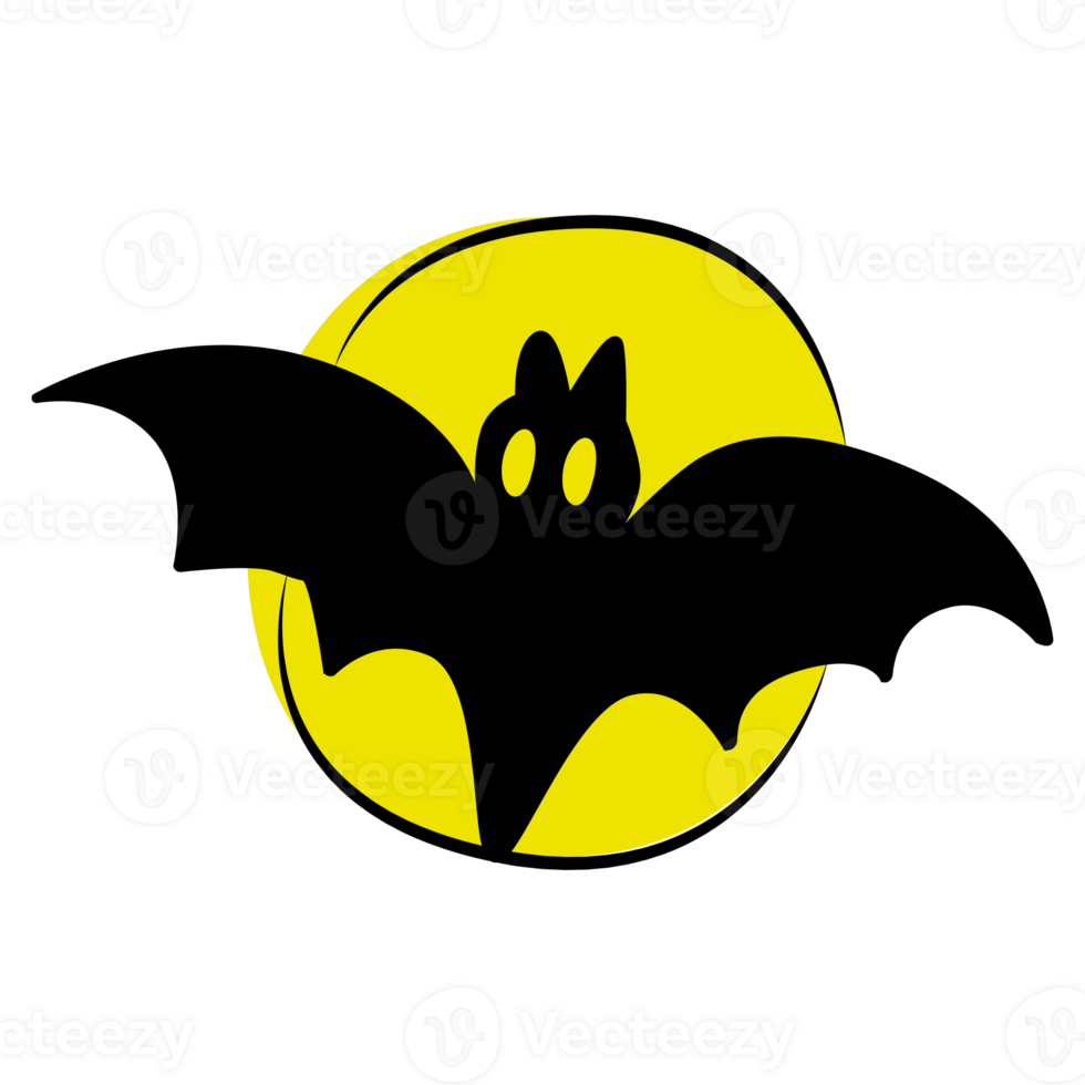 Bat flying in the full moon. Flat icon or sticker. png