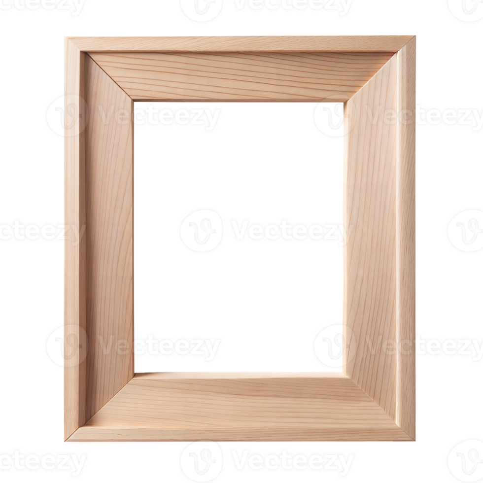 A minimalist light wooden picture frame with clean lines and a transparent background, illuminated by natural light png