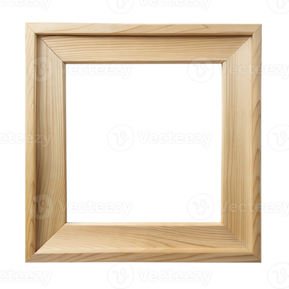 Square rustic wooden frame with a natural finish, perfect for displaying photos or artwork, set against a transparent backdrop png