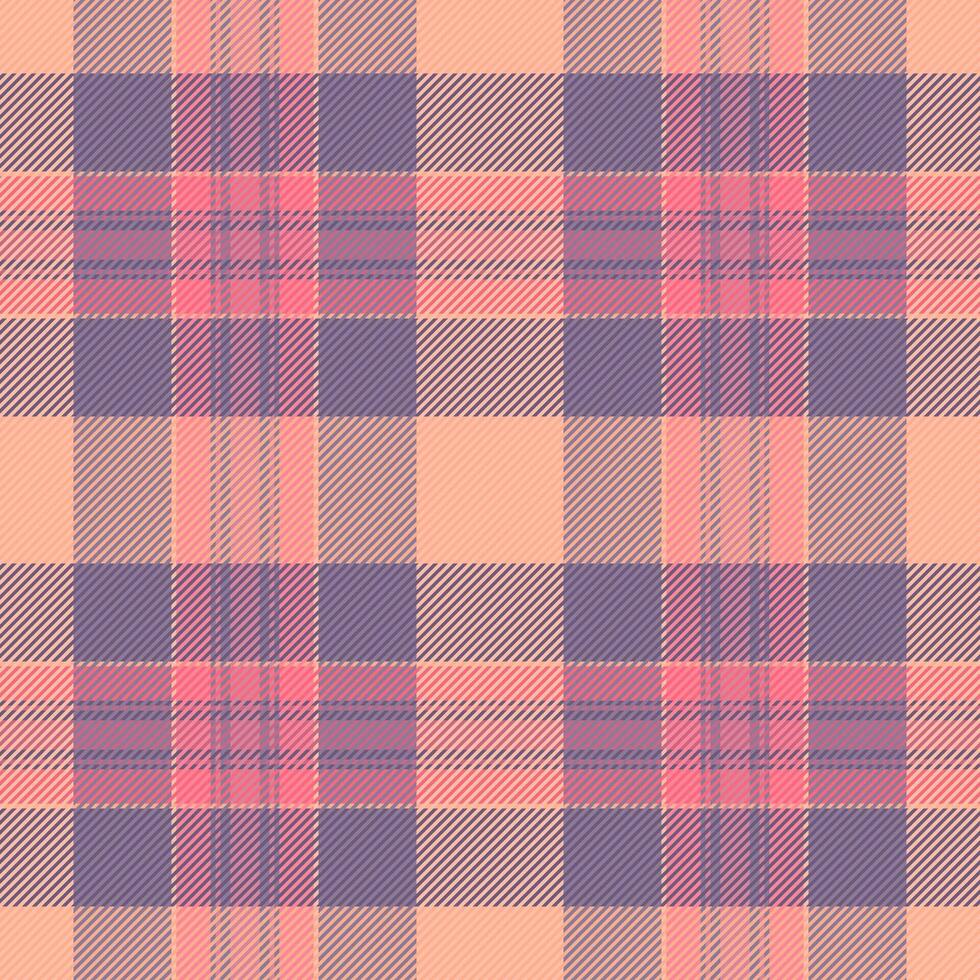 Madras textile background check, 1970s fabric pattern plaid. Structure seamless tartan texture in pastel and orange colors. vector