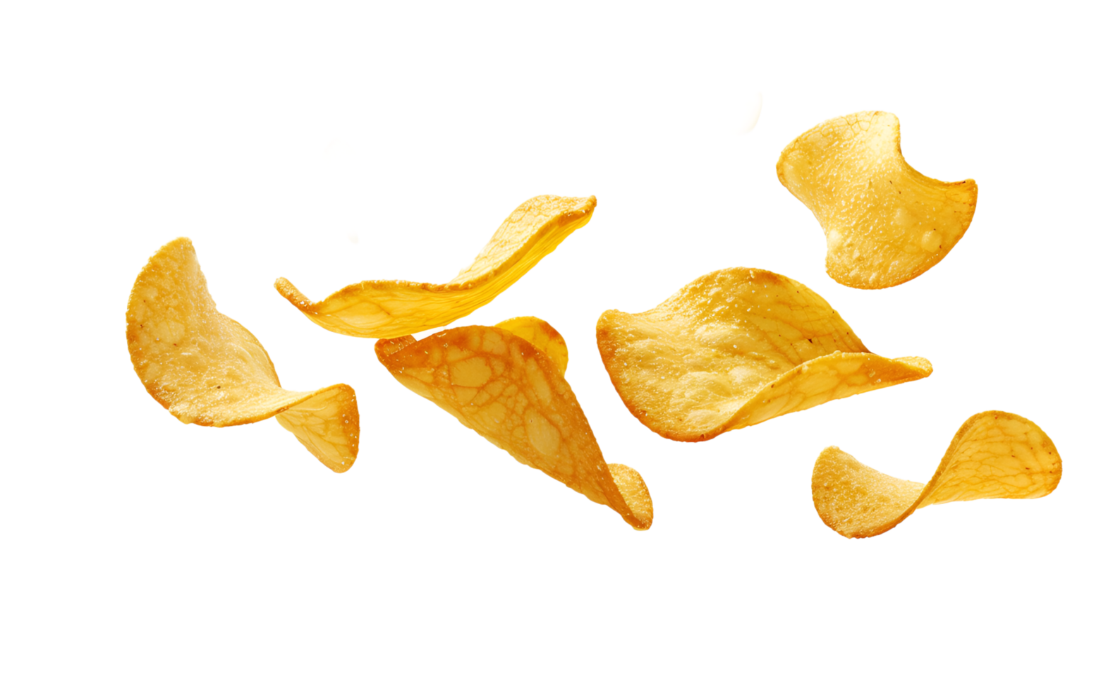 Flying potatoes chips on transparent background png