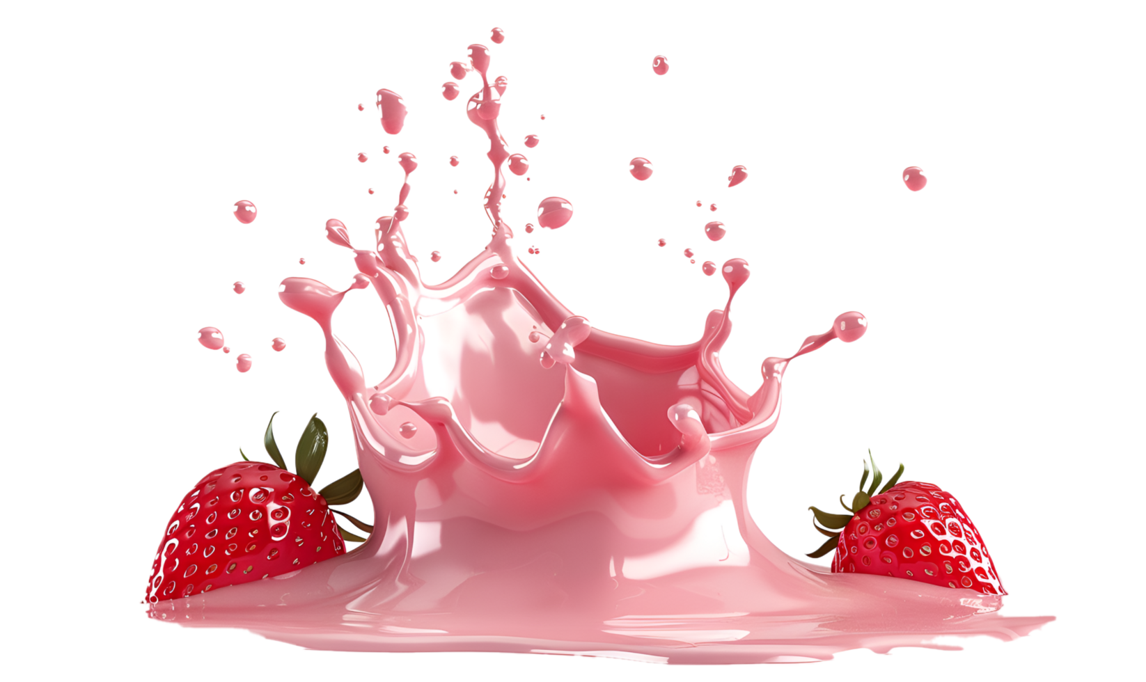 Milk splash with strawberries isolated on transparent background png