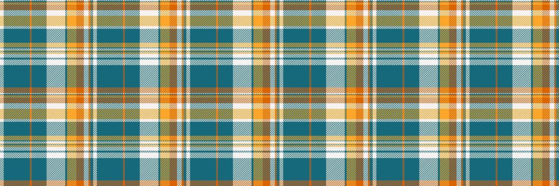 Geometry fabric textile plaid, fashionable pattern background . Gift paper tartan seamless texture check in cyan and orange colors. vector