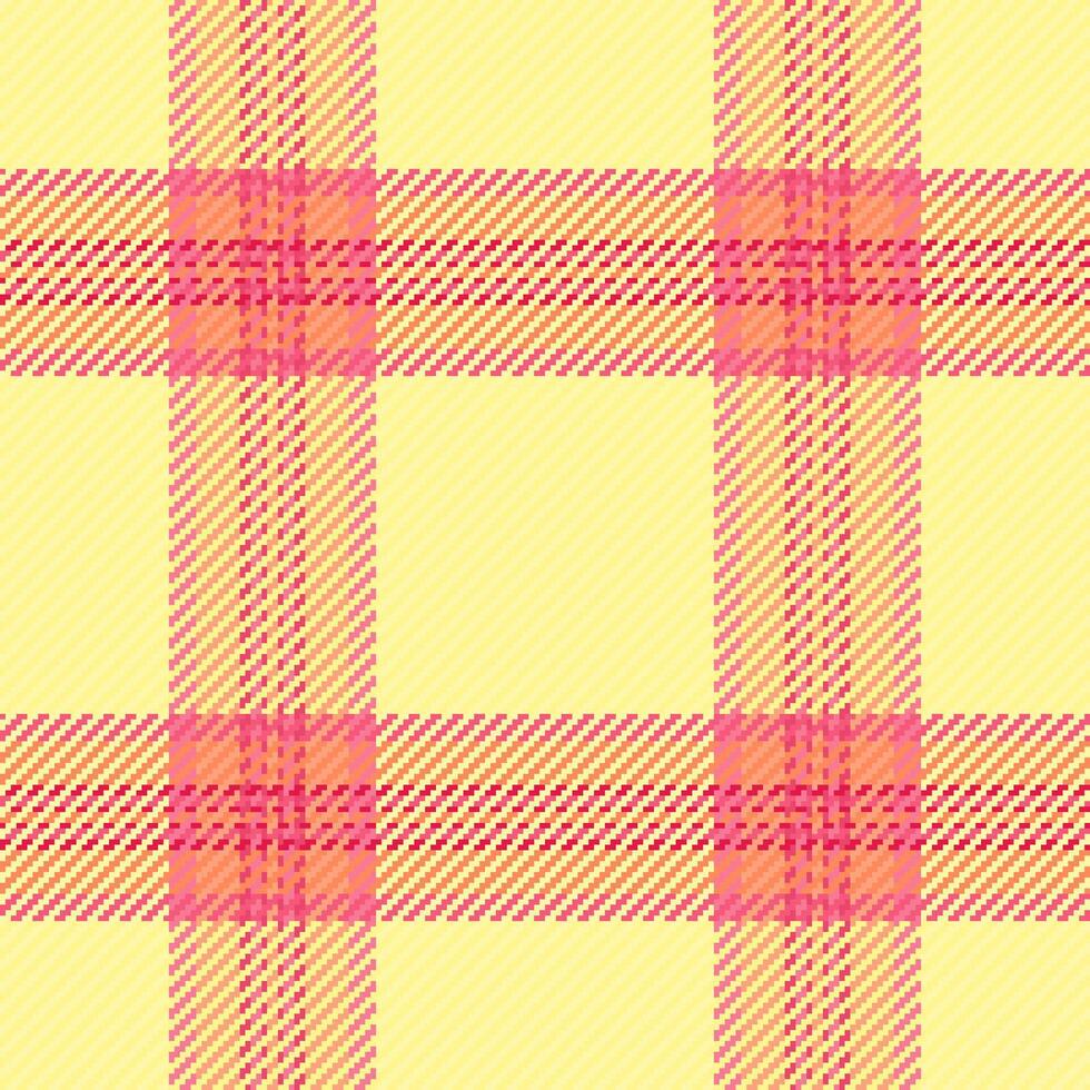 Uniform seamless background, installing texture pattern textile. Good tartan check plaid fabric in yellow and red colors. vector