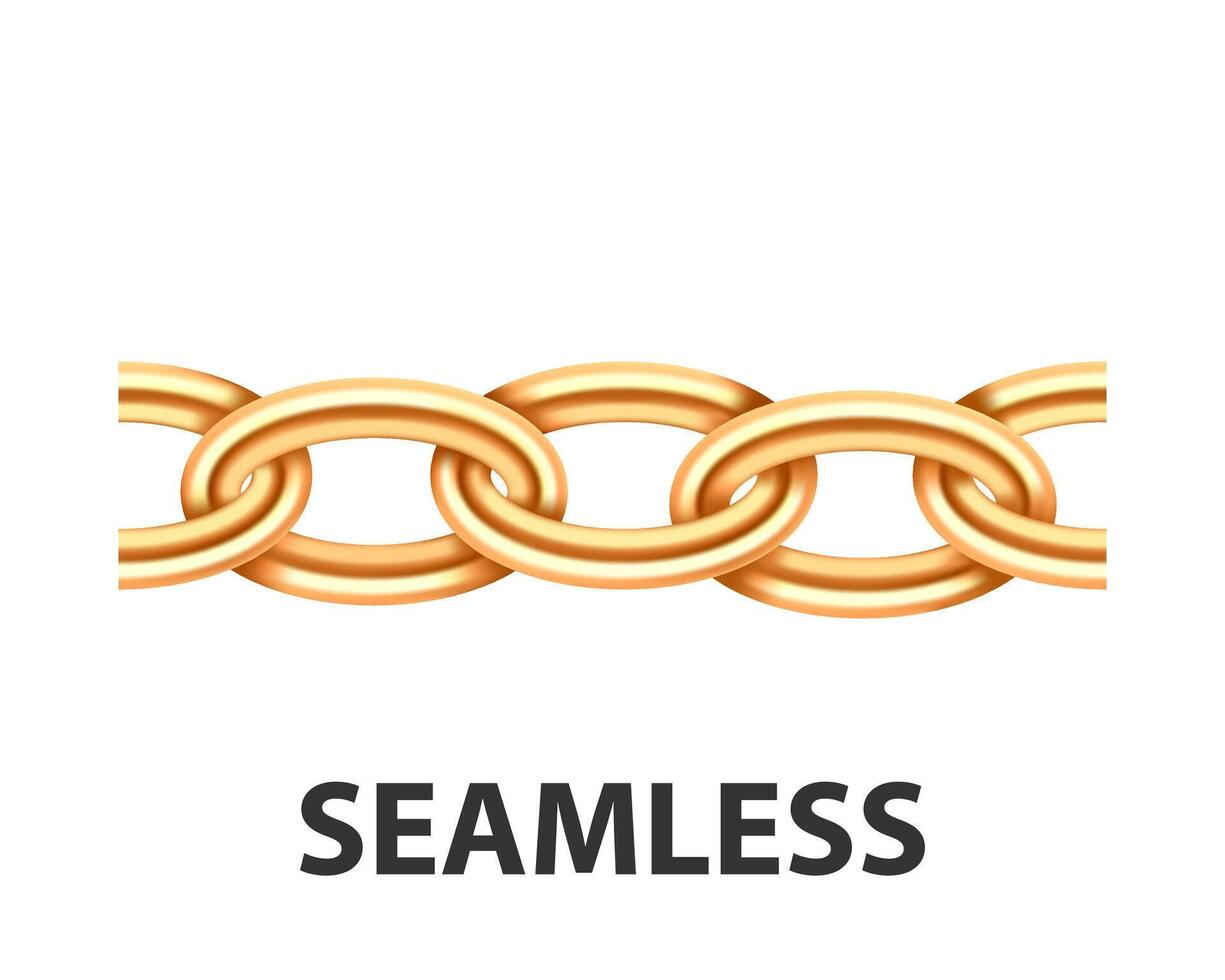 Golden chain seamless texture. Realistic gold chains link isolated on white background. Jewelry chainlet three dimensional design element. vector