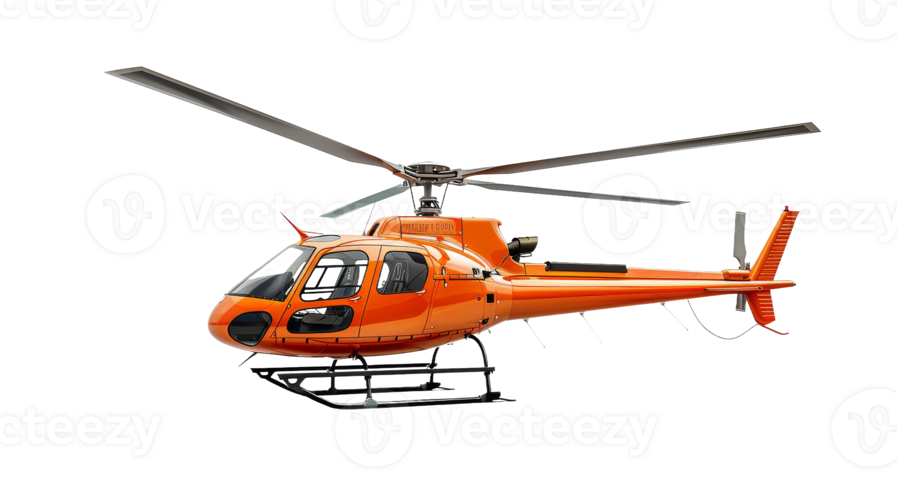 Side view of orange helicopter on the transparent background, Format png