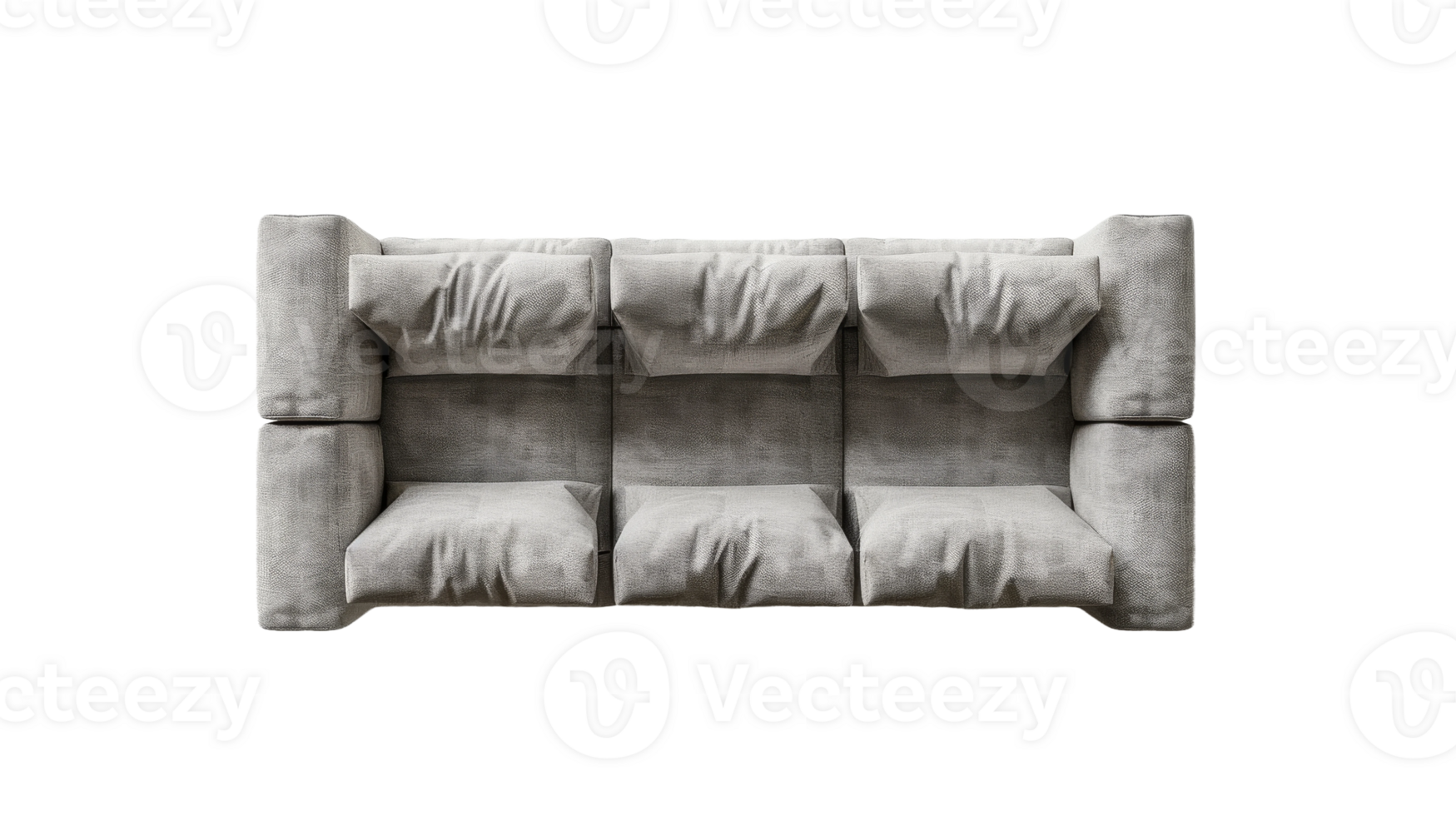 Top view of Grey sofa on the transparent background, Format png