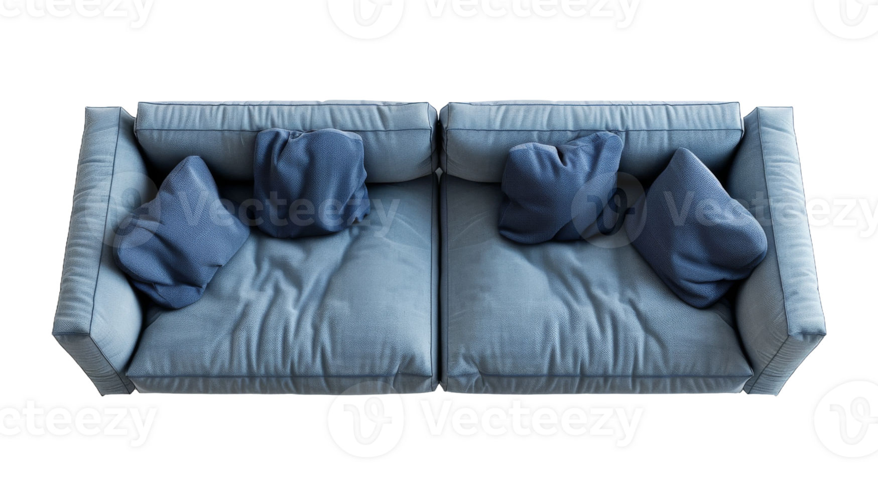 Top view of Blue sofa on the transparent background, Format png