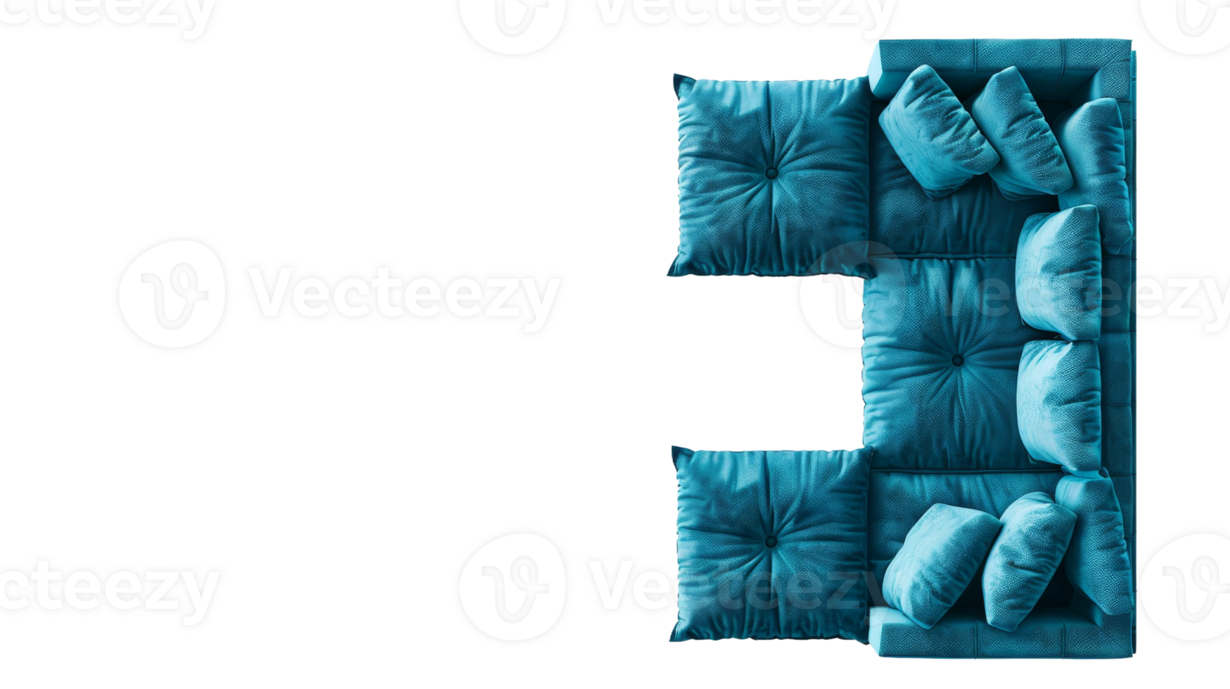 Top view of Royal Blue sofa on the transparent background, Format png