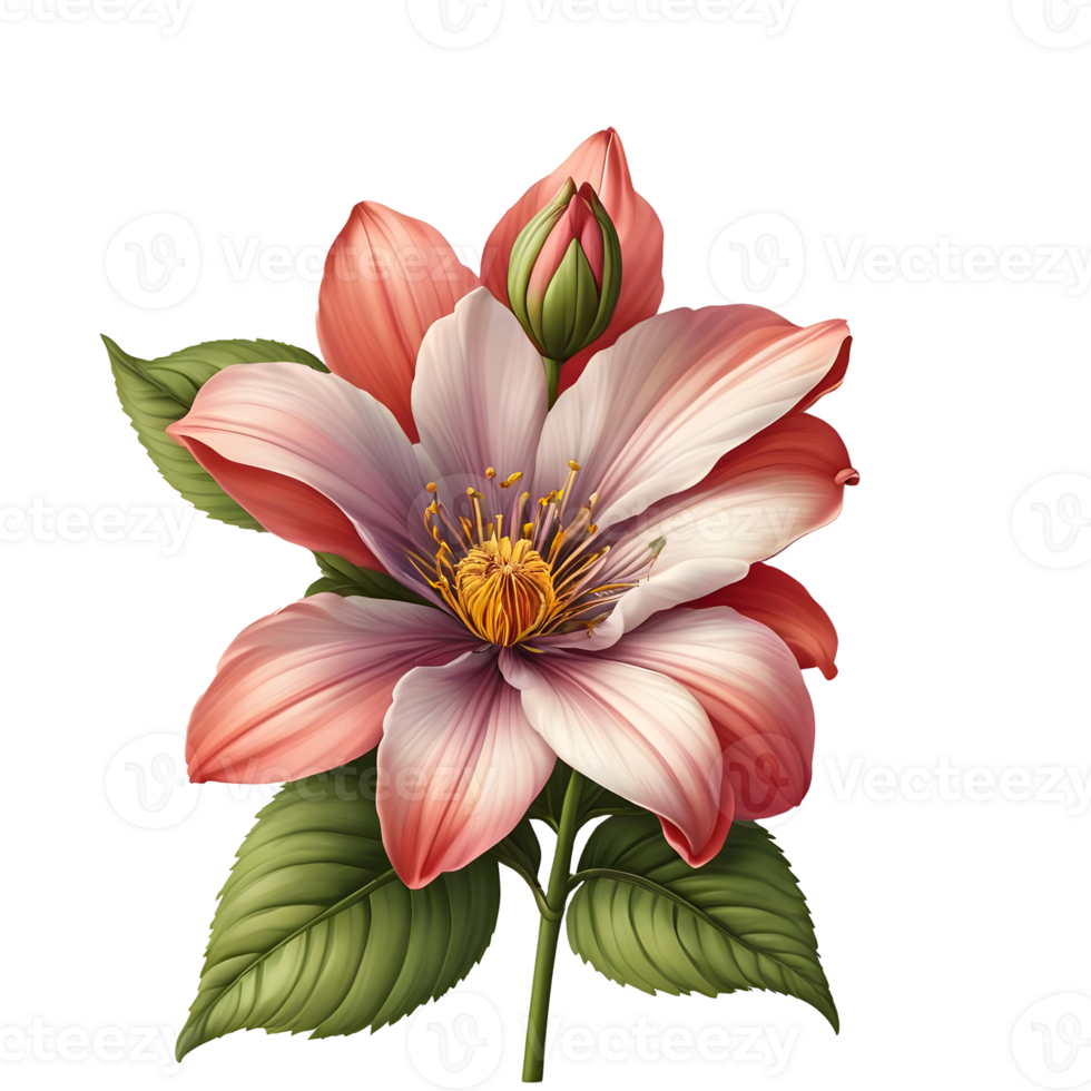 Hibiscus flower with green leaves png