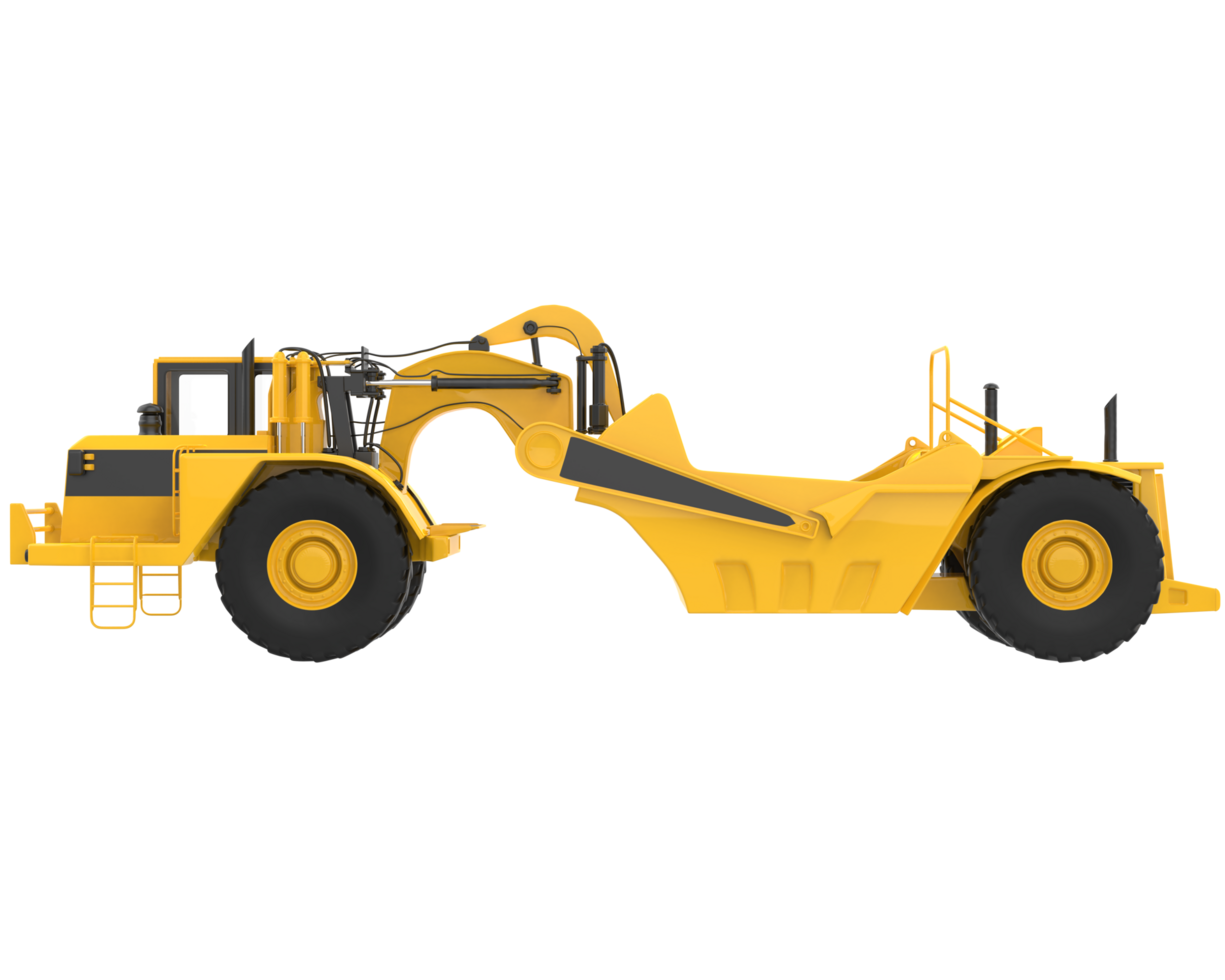 Wheel tractor scraper isolated on background. 3d rendering - illustration png