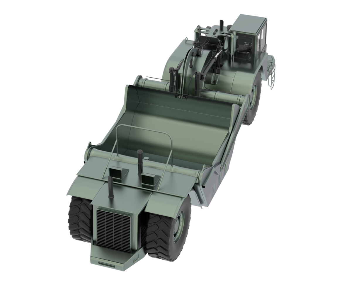 Wheel tractor scraper isolated on background. 3d rendering - illustration png
