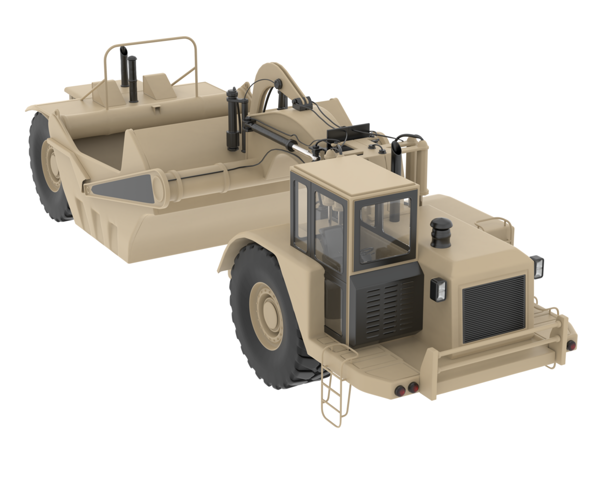 Wheel tractor scraper isolated on background. 3d rendering - illustration png