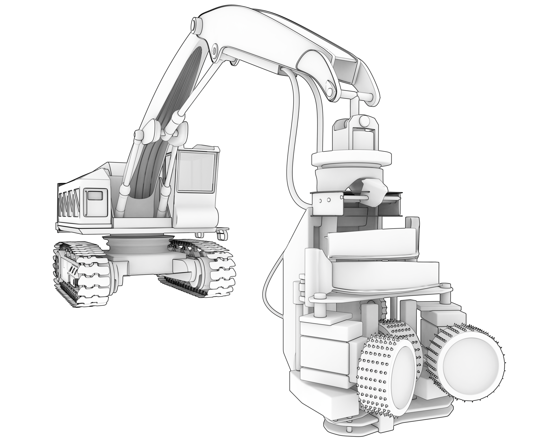 Tree cutting machine isolated on background. 3d rendering