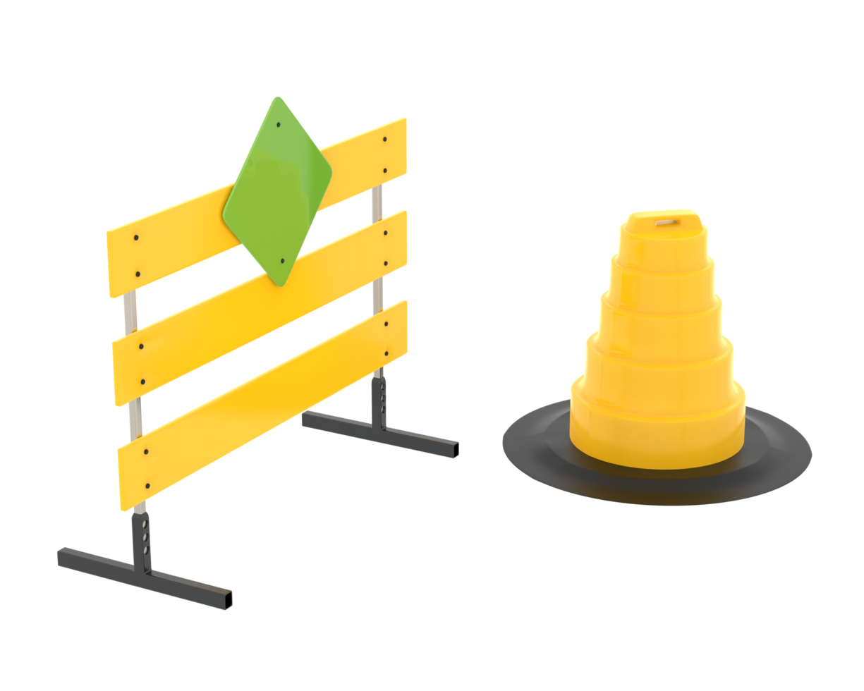 Road under construction sign isolated on background. 3d rendering - illustration png