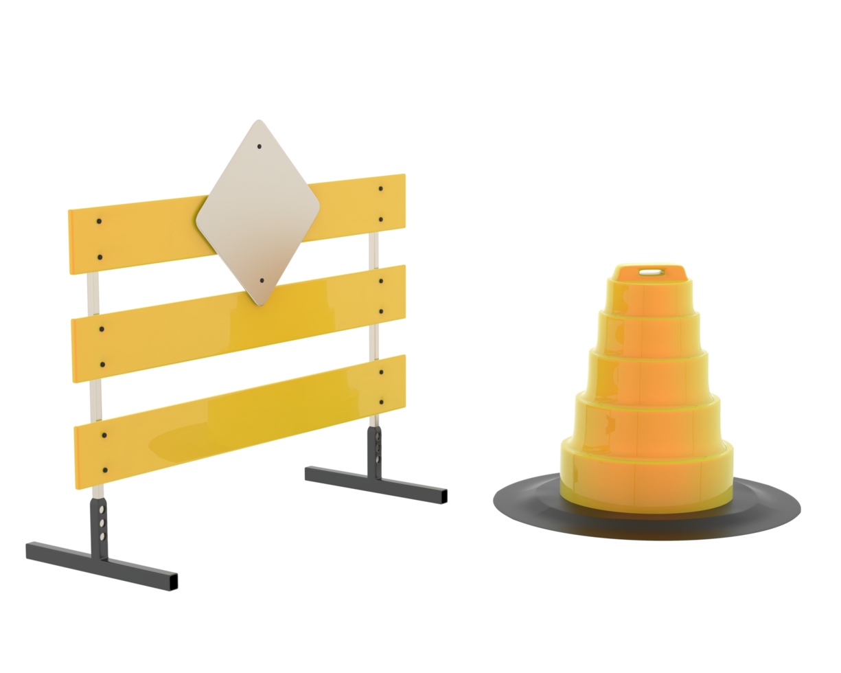 Road under construction sign isolated on background. 3d rendering - illustration png