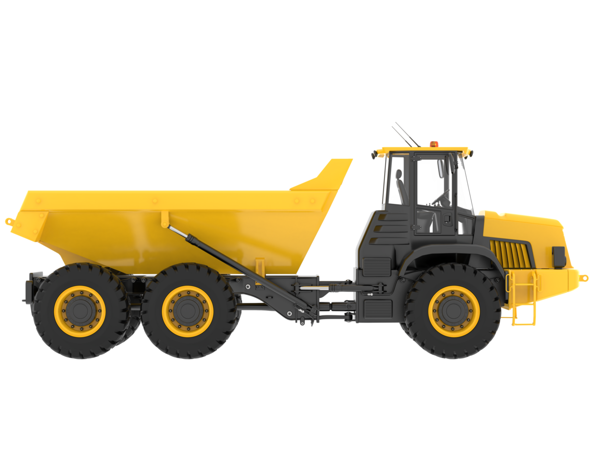 Articulated dump truck isolated on grey background. 3d rendering - illustration png