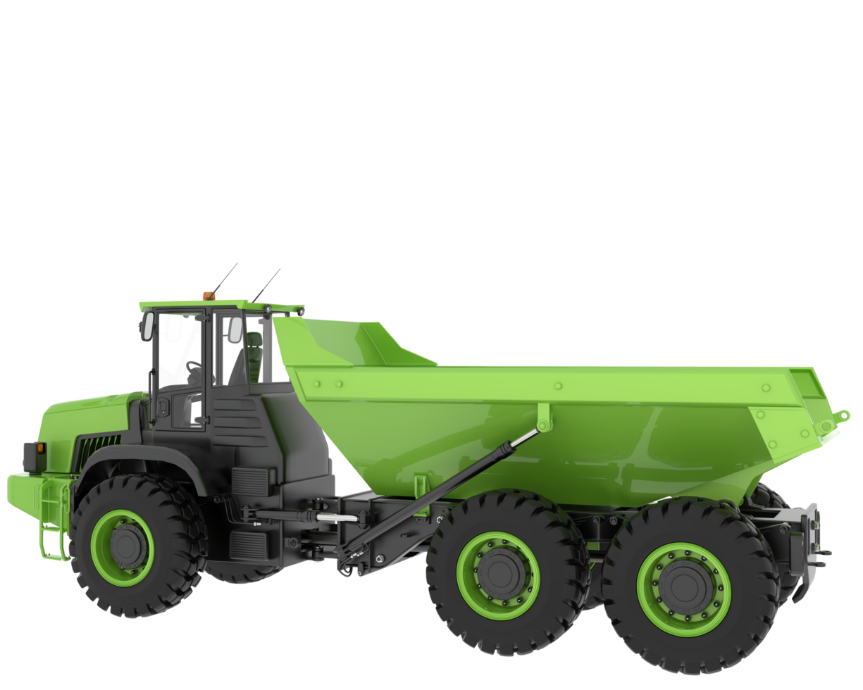 Articulated dump truck isolated on grey background. 3d rendering - illustration png