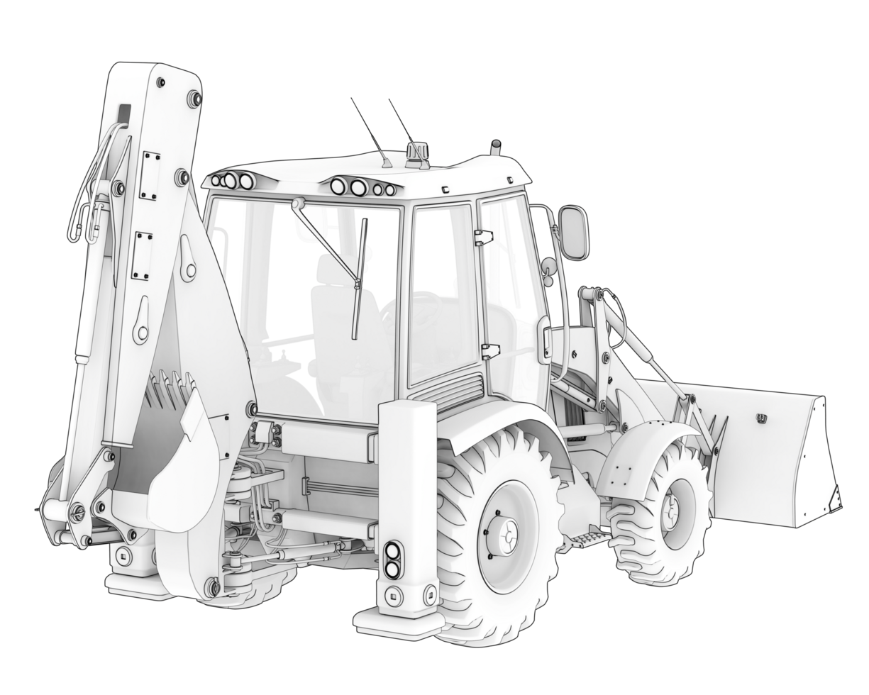 Backhoe loader isolated on background. 3d rendering - illustration png